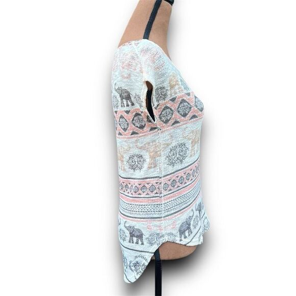 Ginger G Loose Knit Lightweight Elephant Boho Print Short Sleeve, Women’s Small - Picture 4 of 7